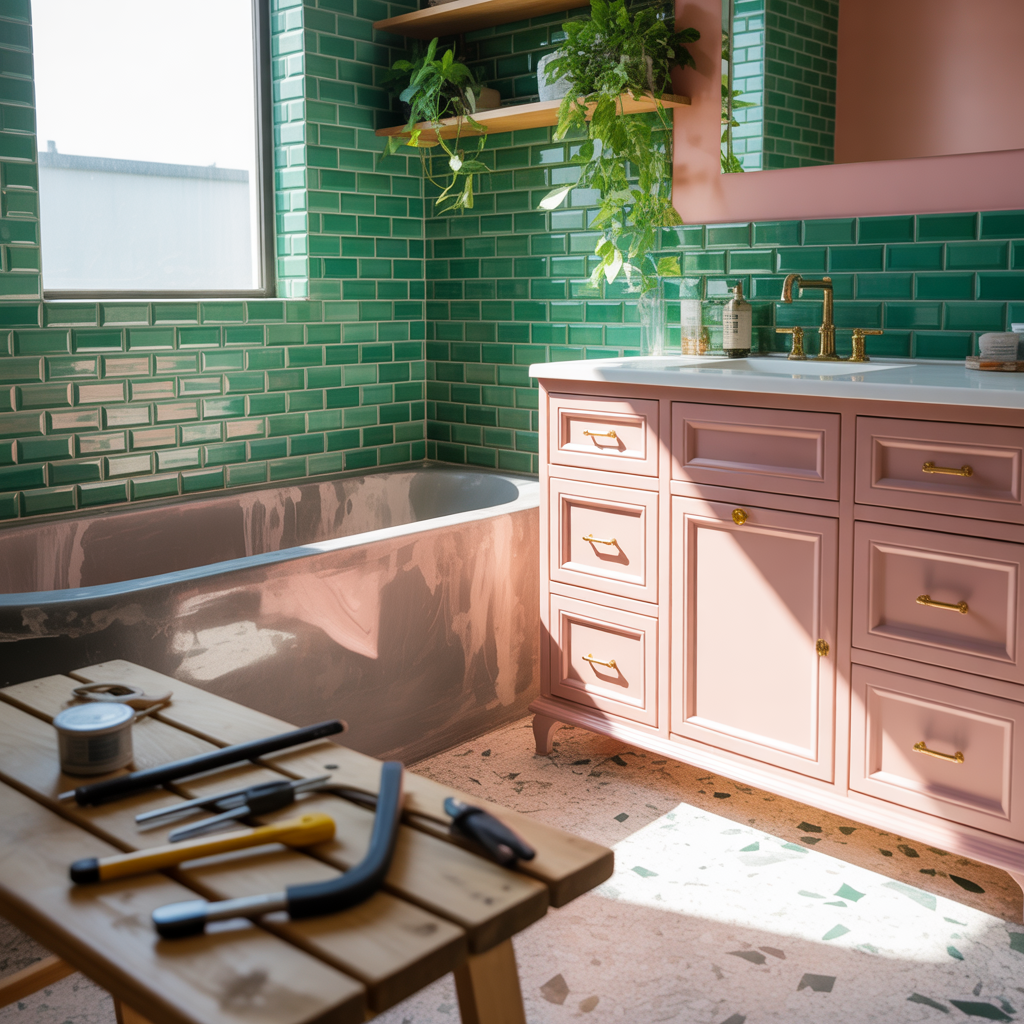 Green And Pink Bathroom