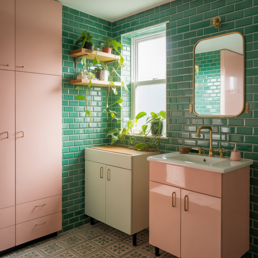 Green And Pink Bathroom