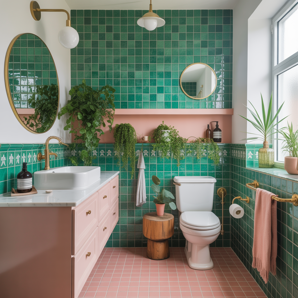 Green And Pink Bathroom