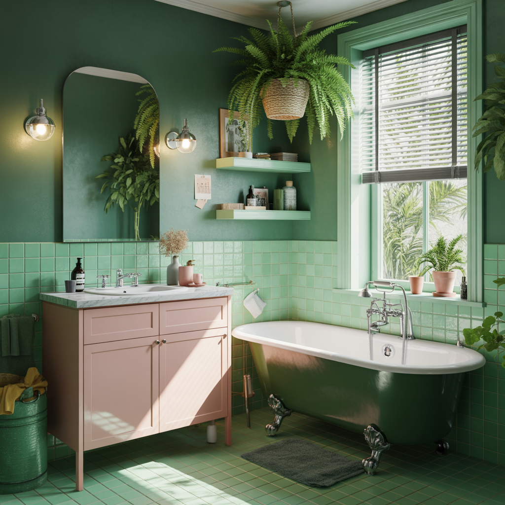 Green And Pink Bathroom
