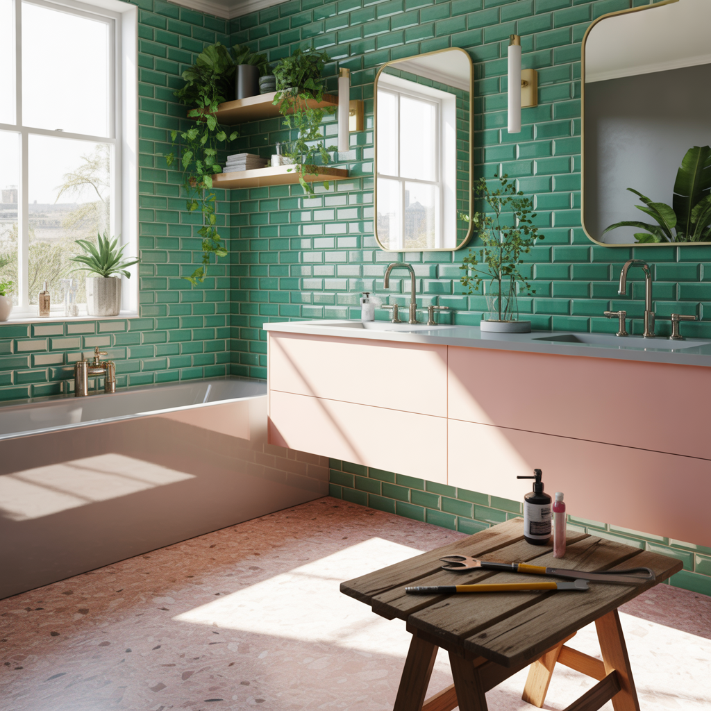 Green And Pink Bathroom