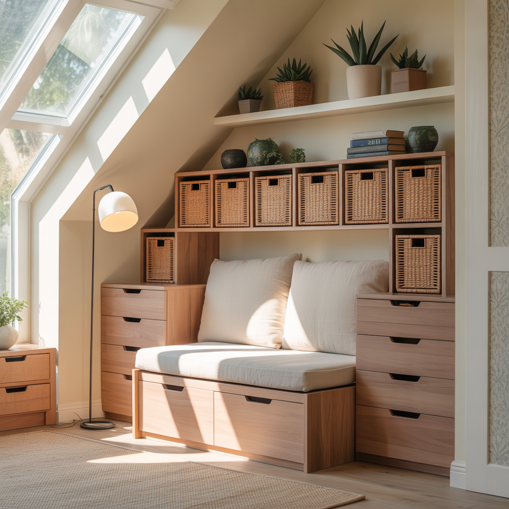 ideas bedroom knee wall storage