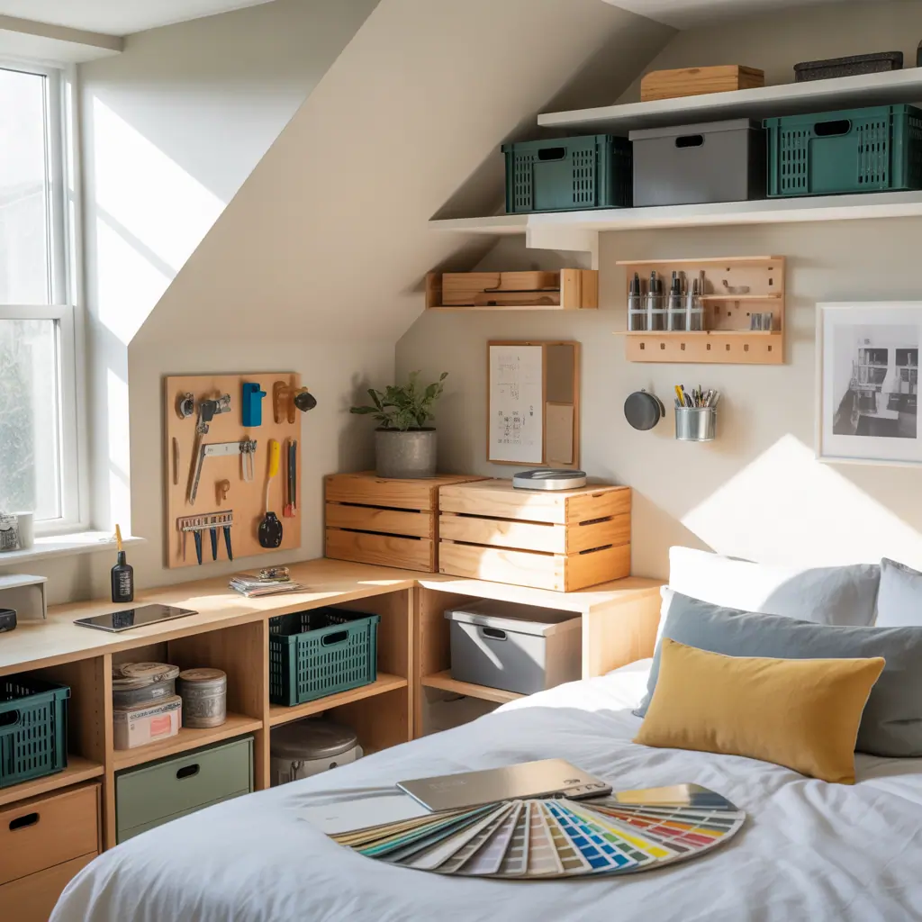 ideas bedroom knee wall storage