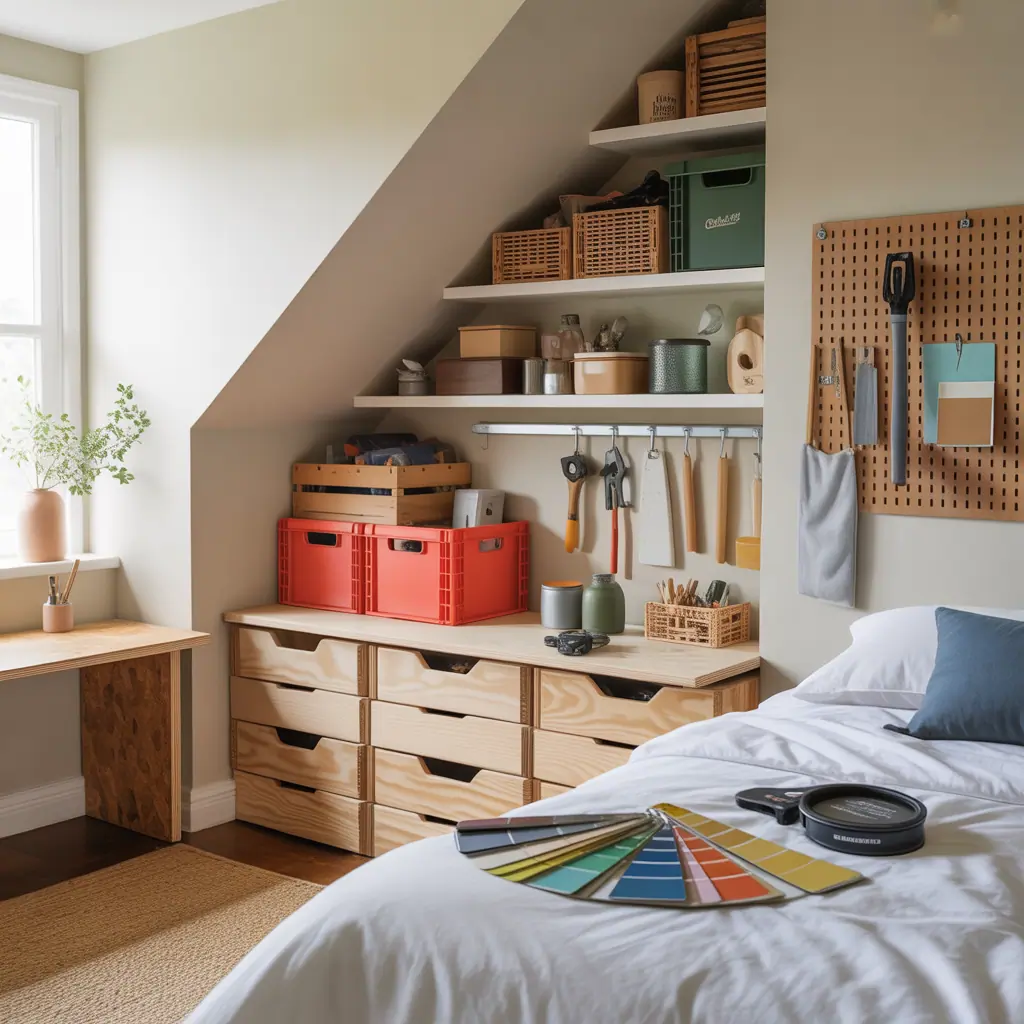 ideas bedroom knee wall storage