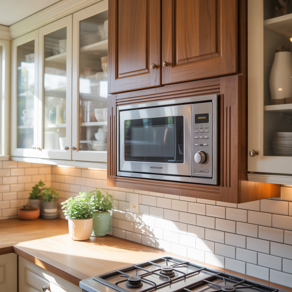 ideas for built in microwave cabinet
