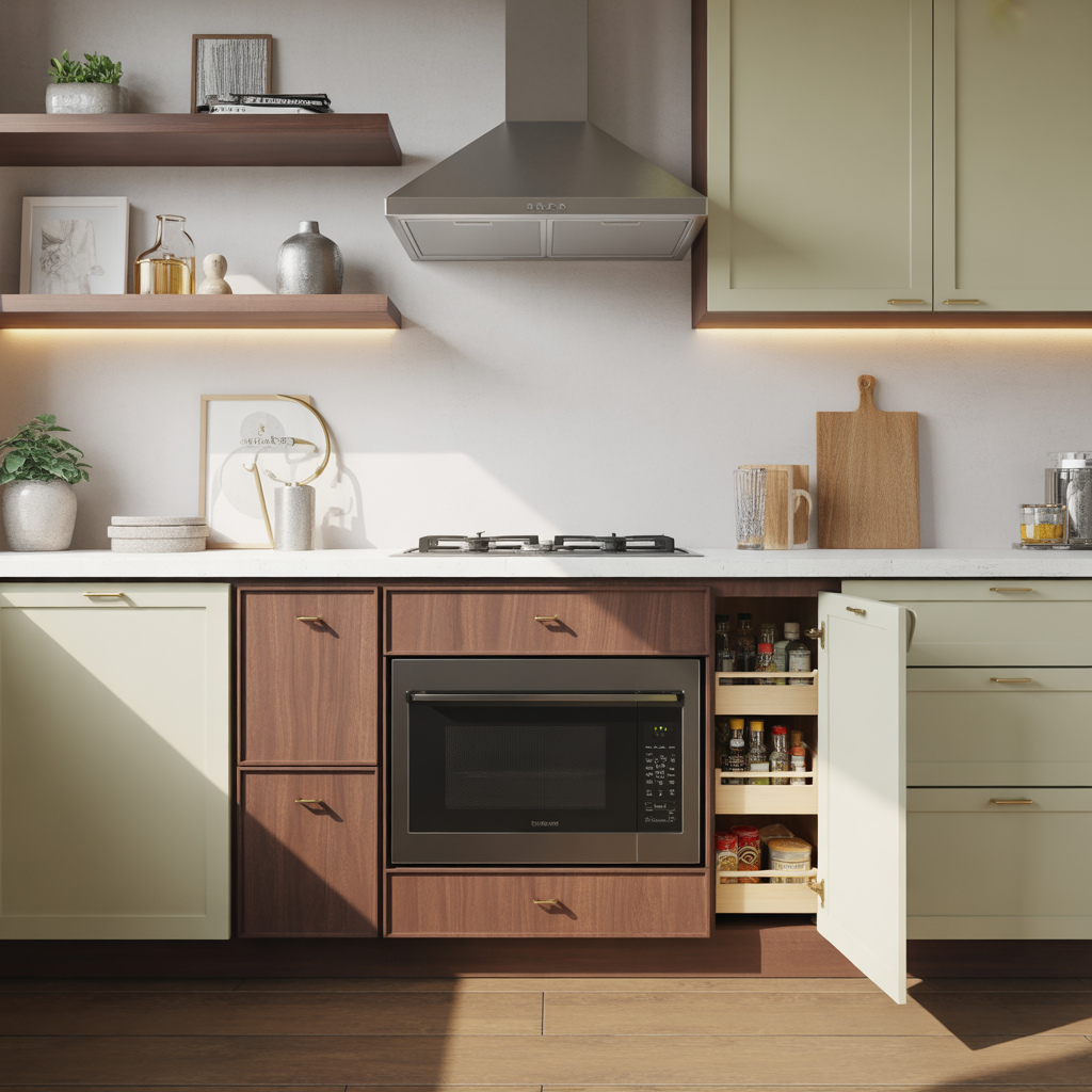 ideas for built in microwave cabinet