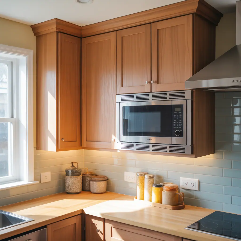 ideas for built in microwave cabinet