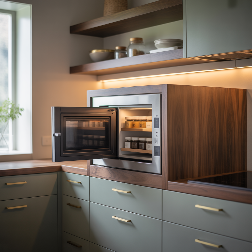ideas for built in microwave cabinet