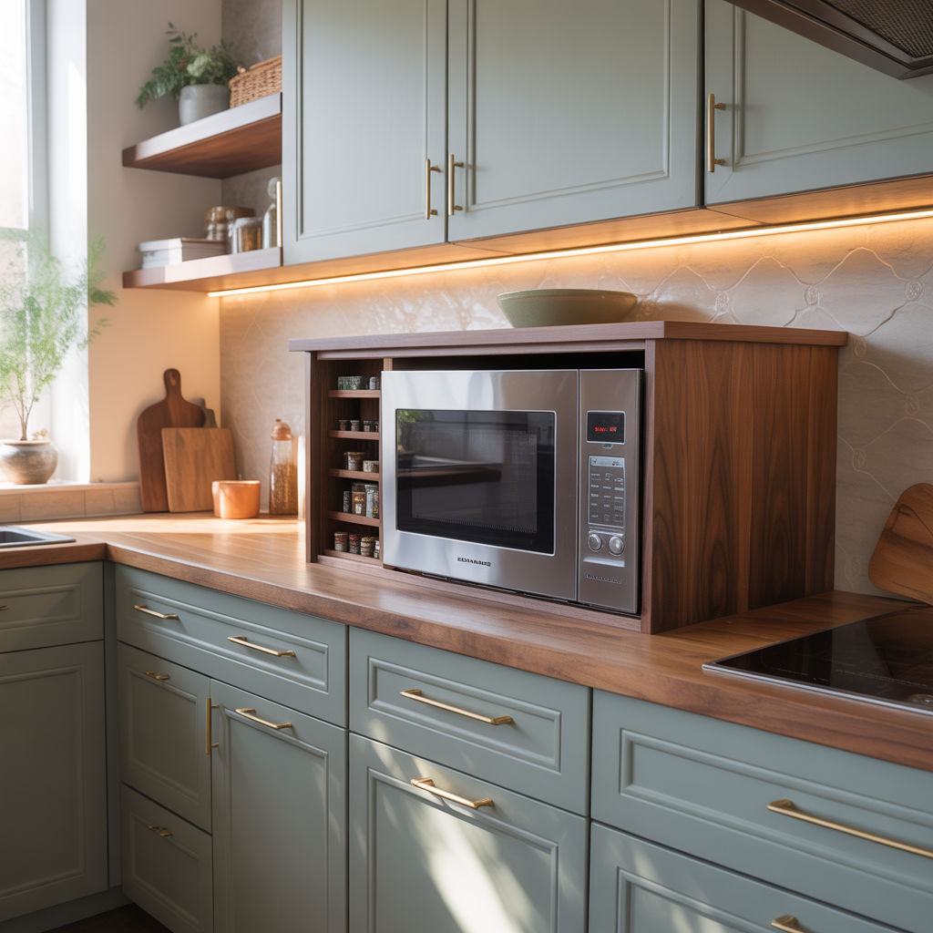 ideas for built in microwave cabinet