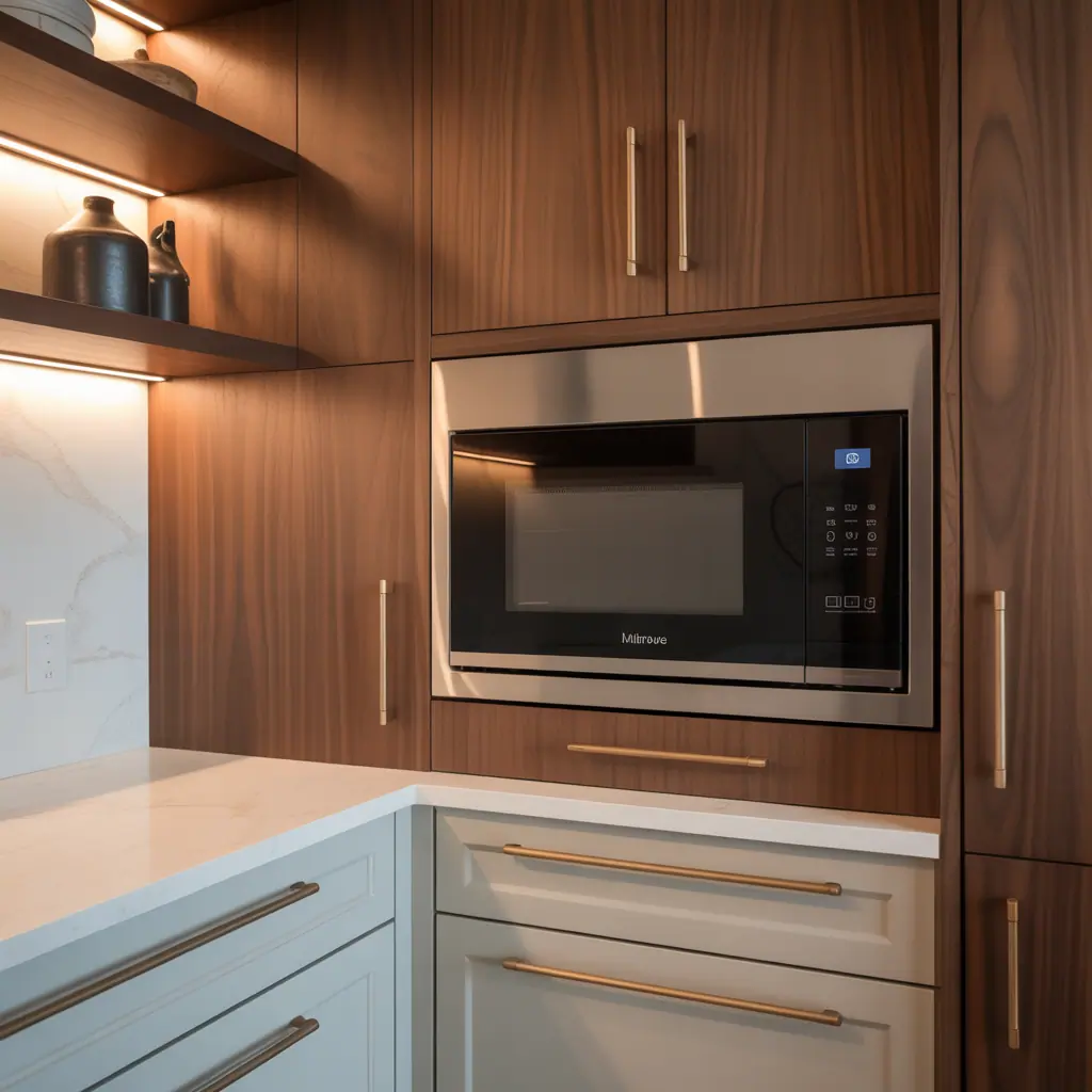 ideas for built in microwave cabinet