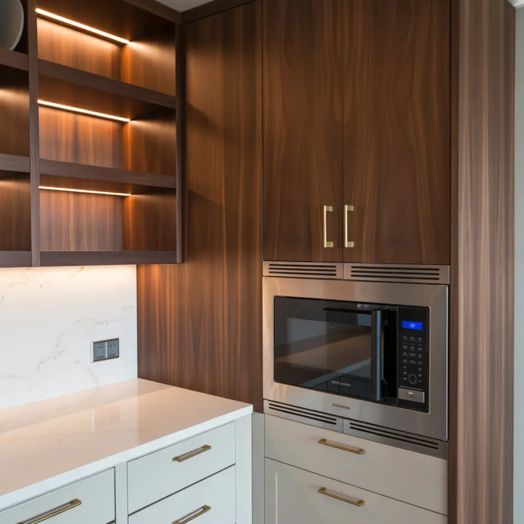 ideas for built in microwave cabinet