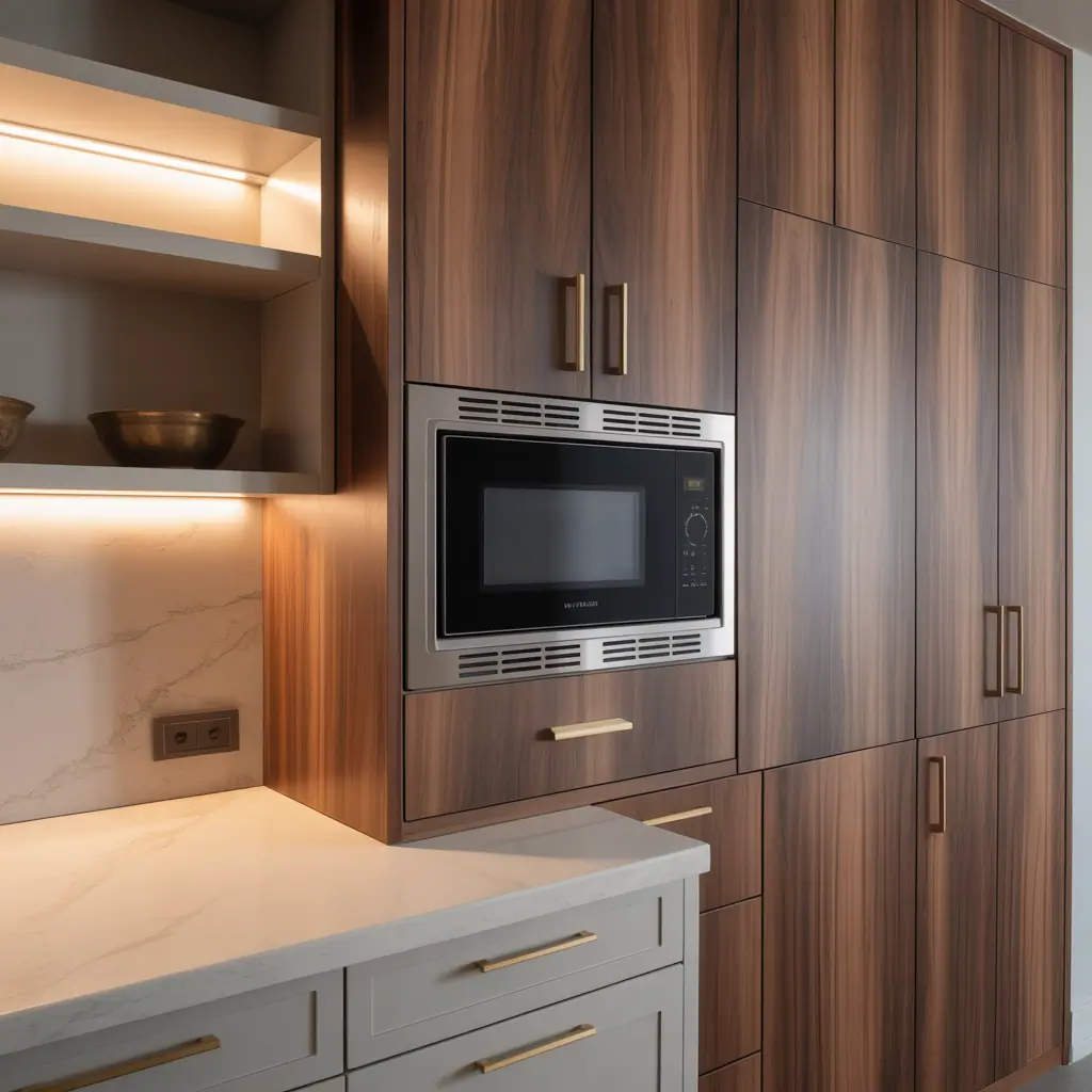 ideas for built in microwave cabinet