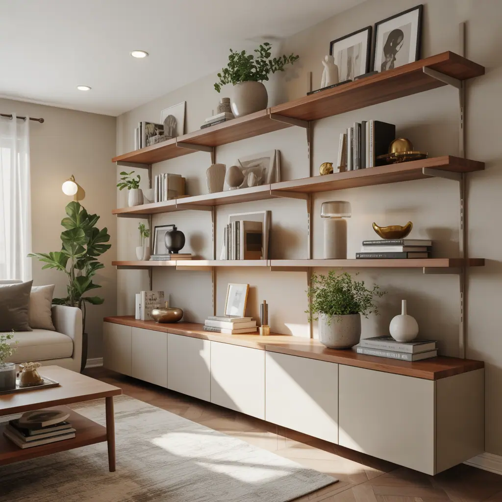 ideas for living room floating shelves
