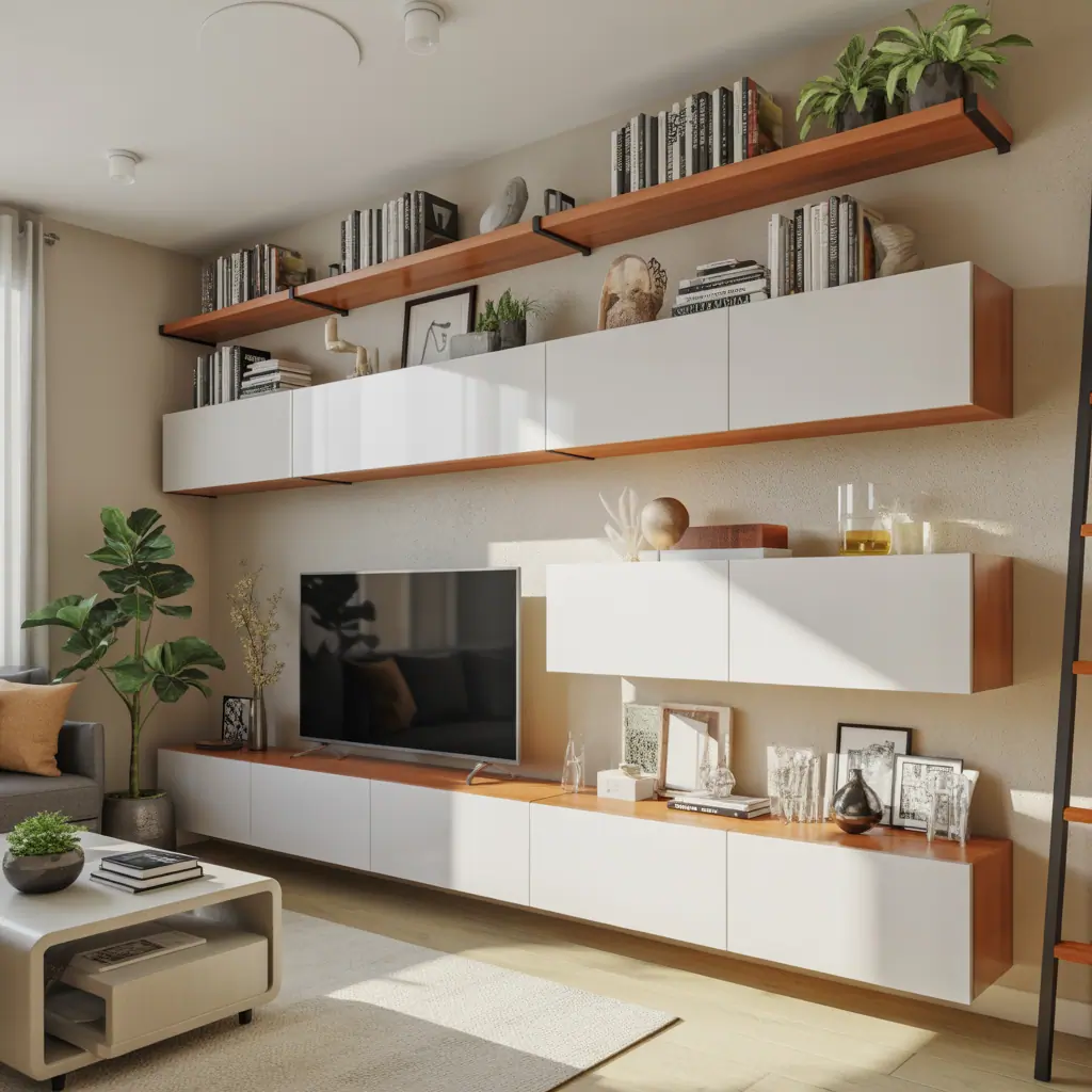 ideas for living room floating shelves