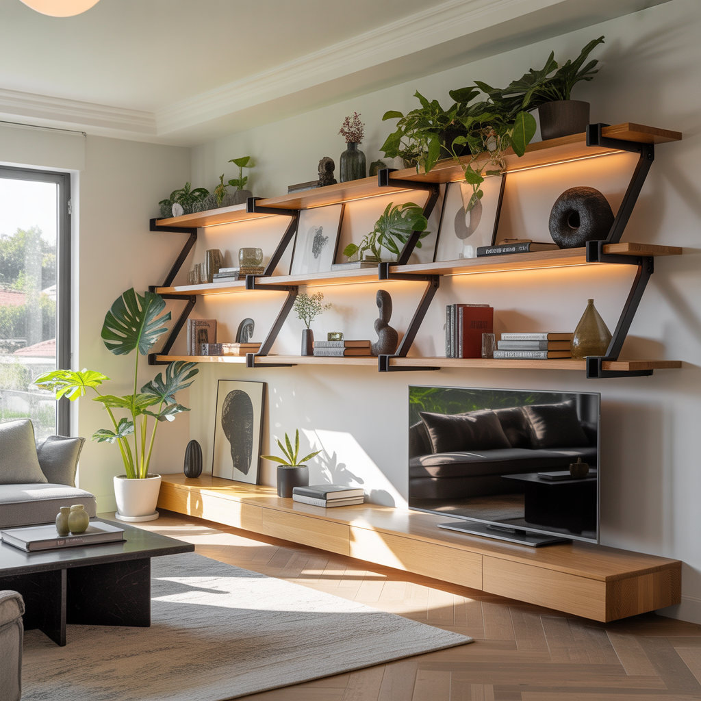 ideas for living room floating shelves