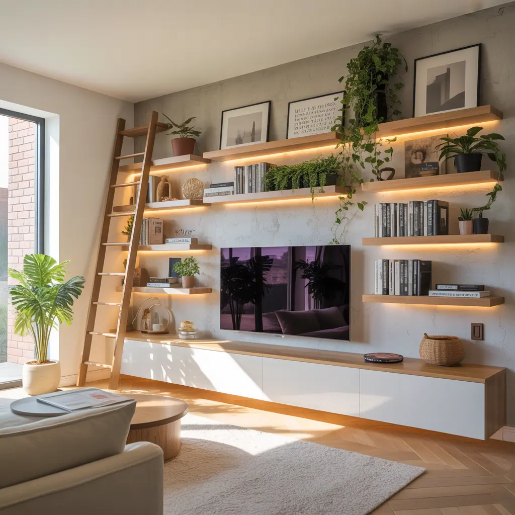 ideas for living room floating shelves