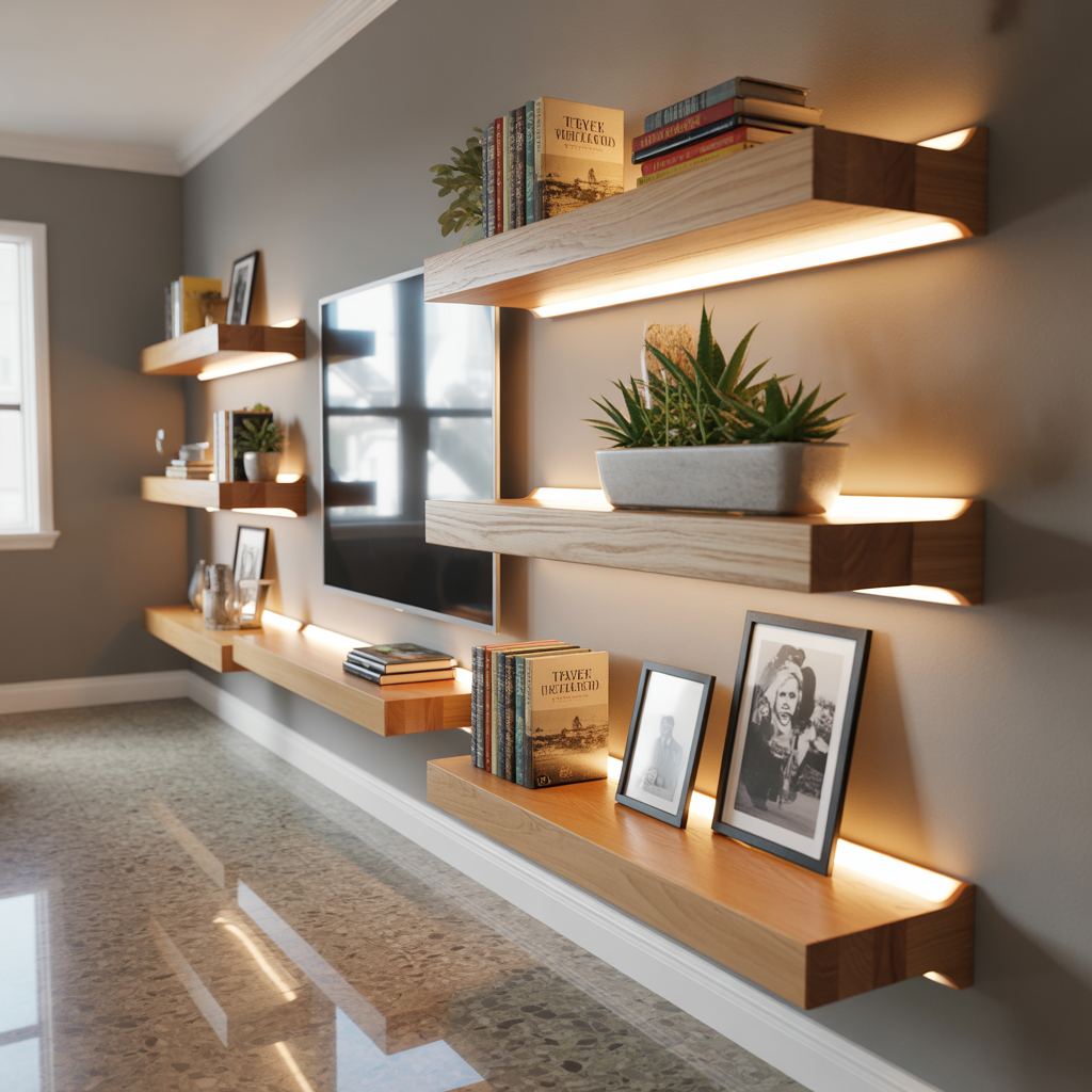 ideas for living room floating shelves