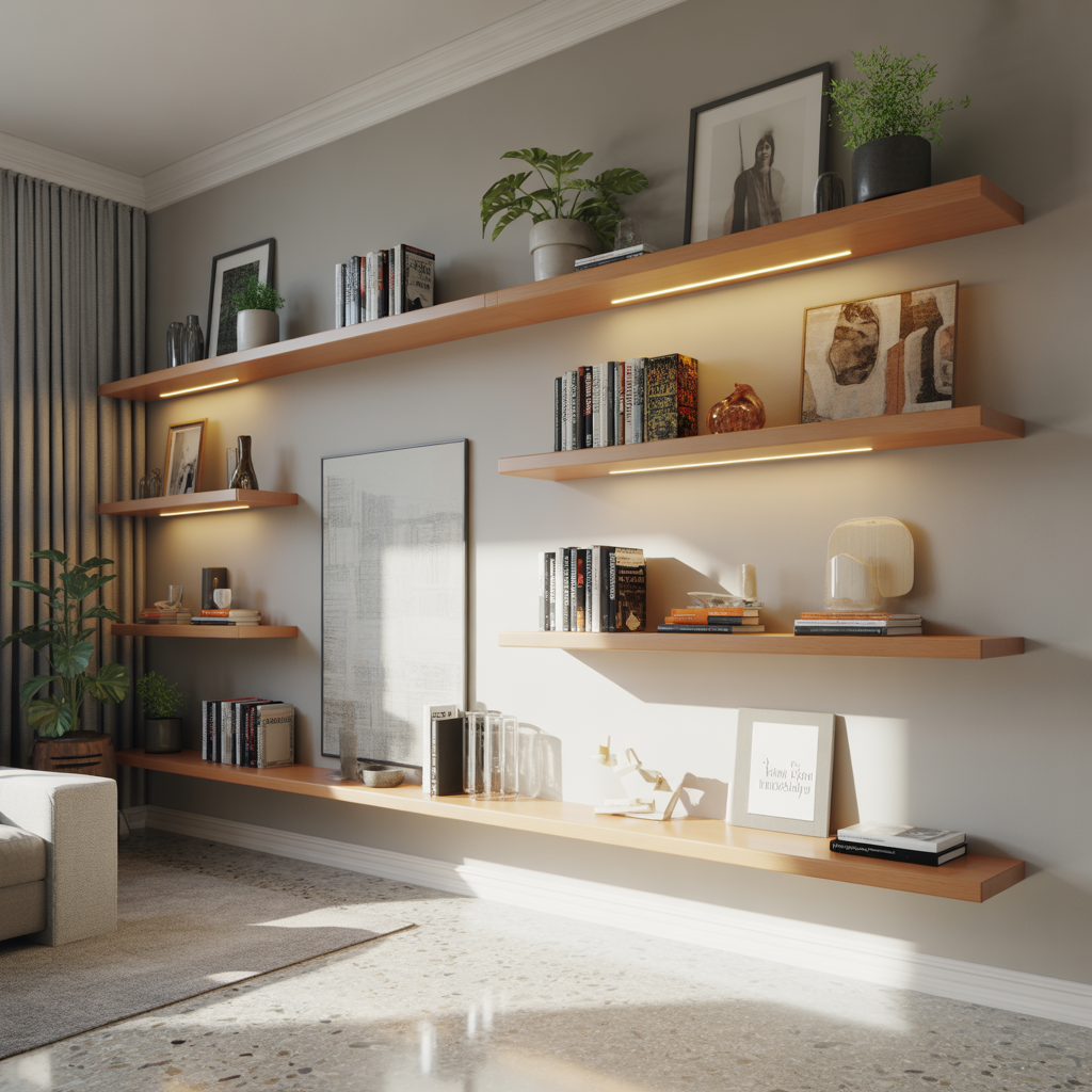 ideas for living room floating shelves
