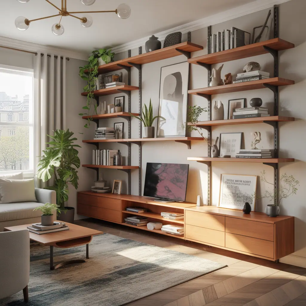 ideas for living room floating shelves