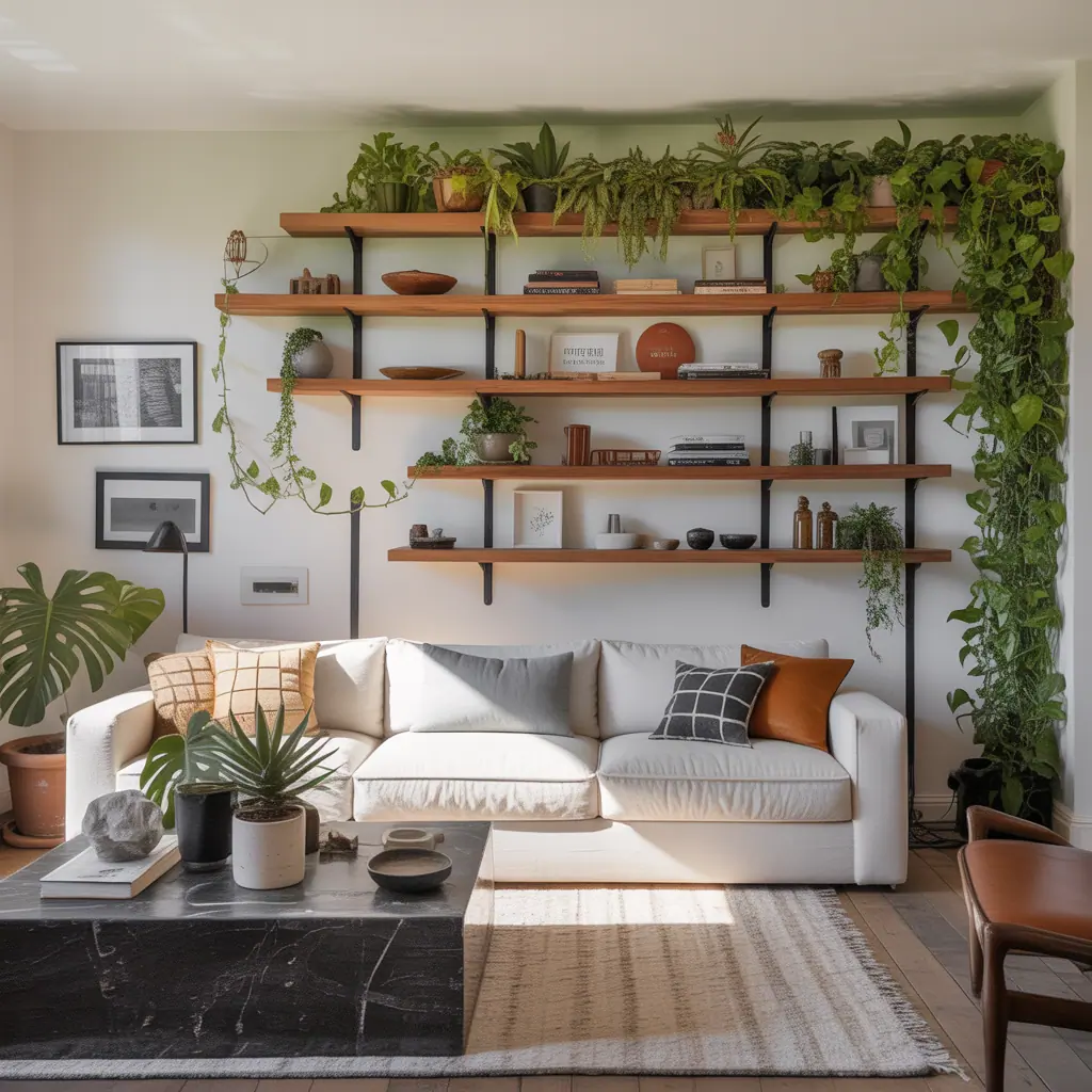 ideas for living room floating shelves