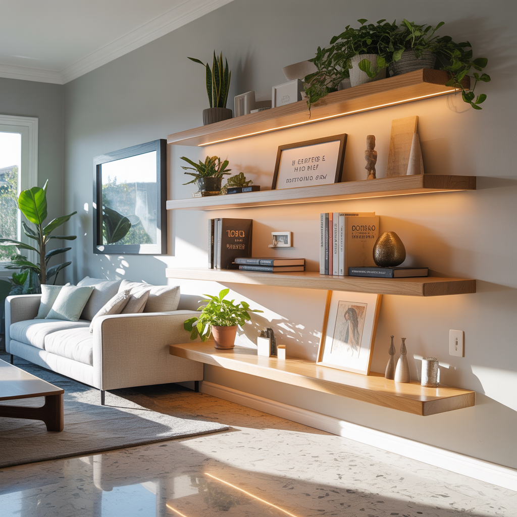 ideas for living room floating shelves