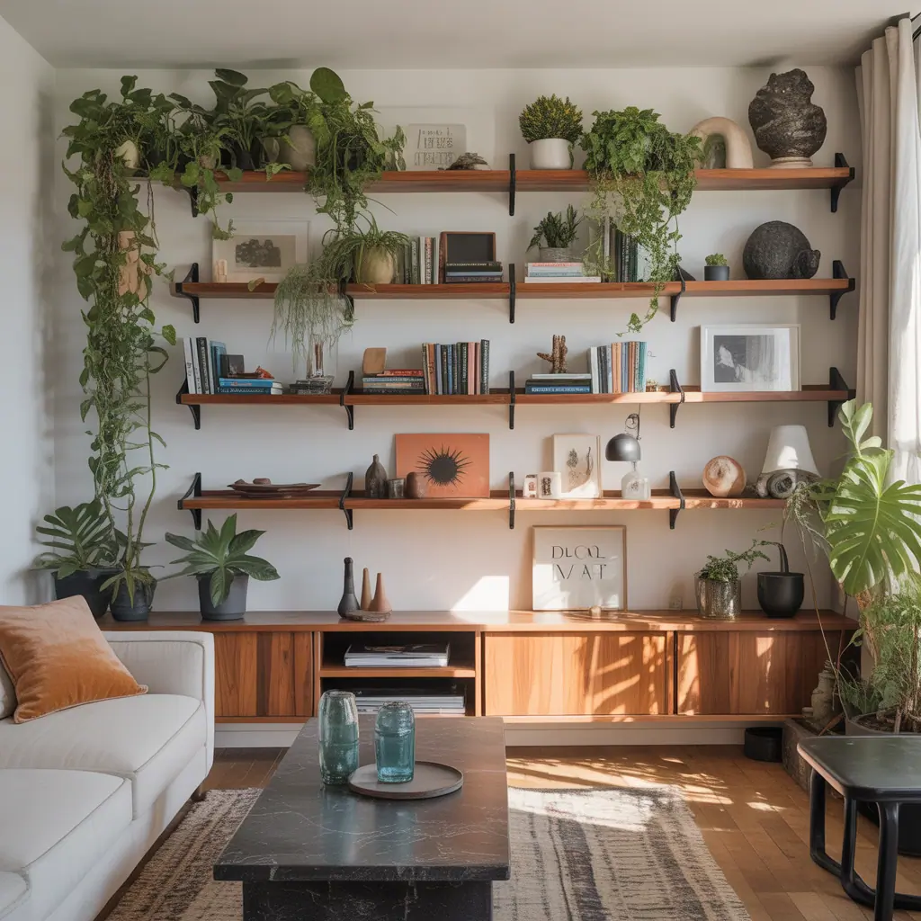 ideas for living room floating shelves