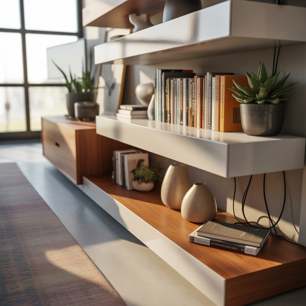 ideas for living room floating shelves