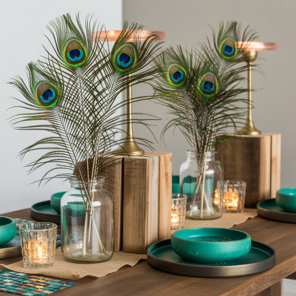 ideas for peacock feather centerpieces