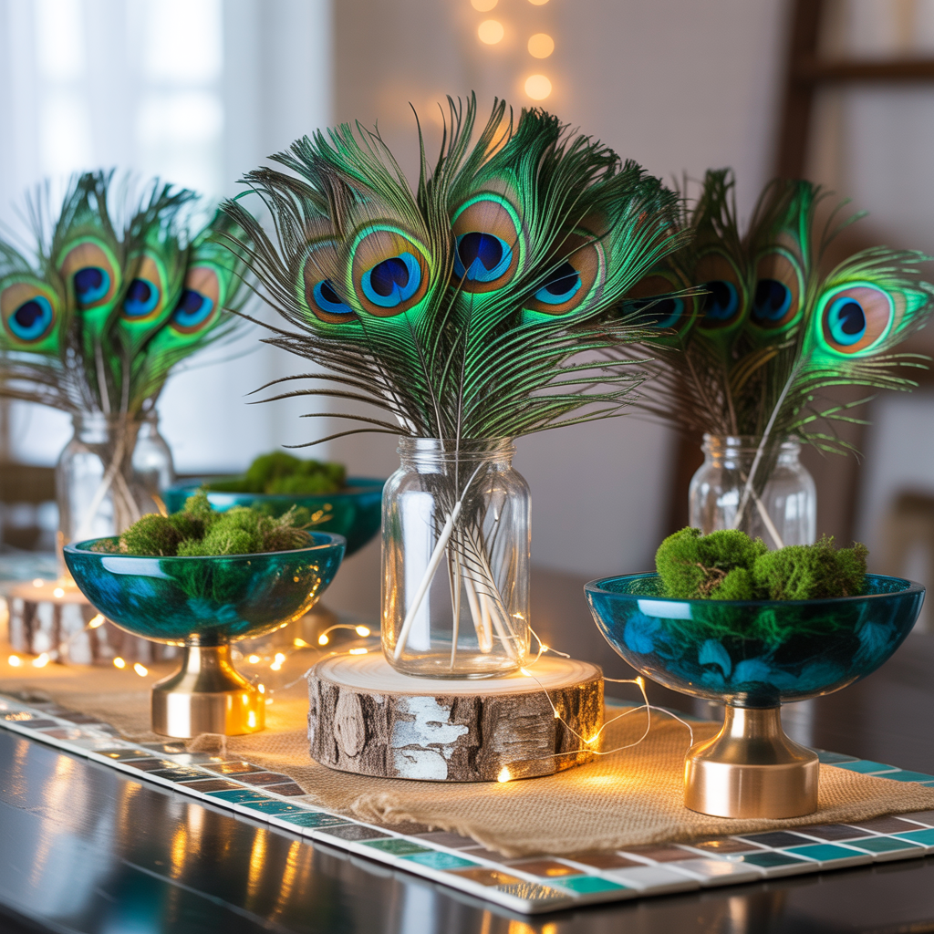 ideas for peacock feather centerpieces