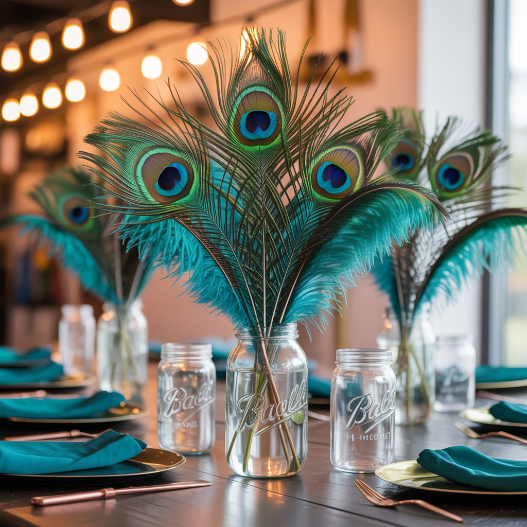 ideas for peacock feather centerpieces