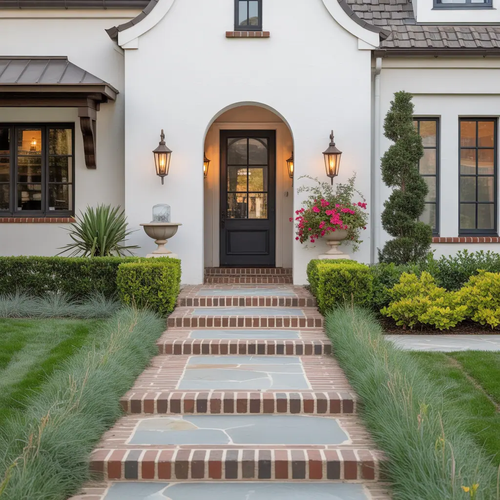 landscaping ideas front entrance walkway