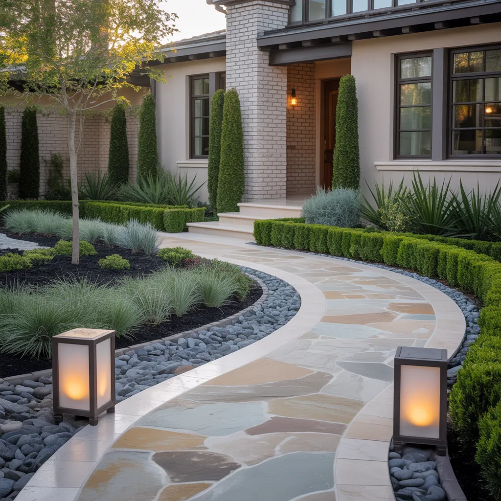 landscaping ideas front entrance walkway