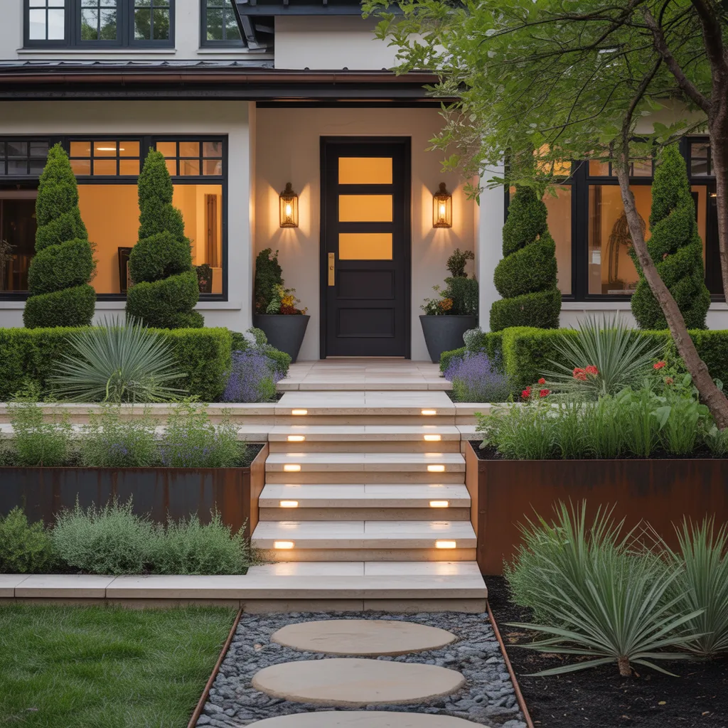 landscaping ideas front entrance walkway