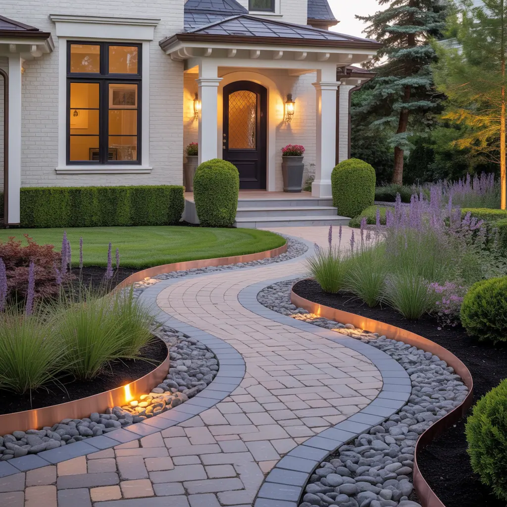 landscaping ideas front entrance walkway