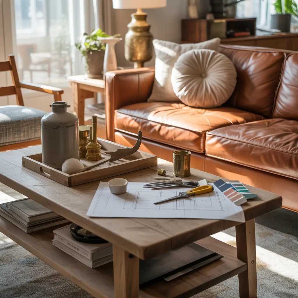 leather couch coffee table