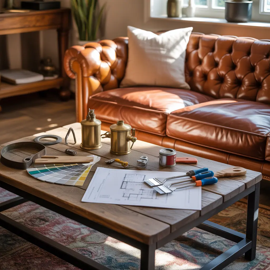 leather couch coffee table
