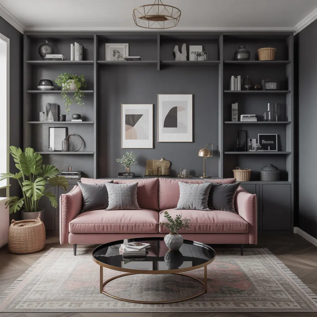 living room ideas black grey pink