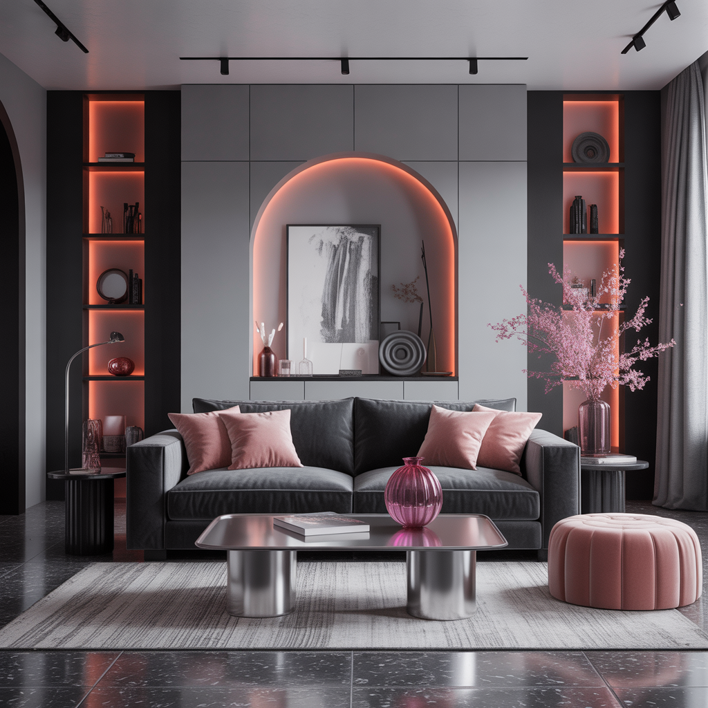 living room ideas black grey pink