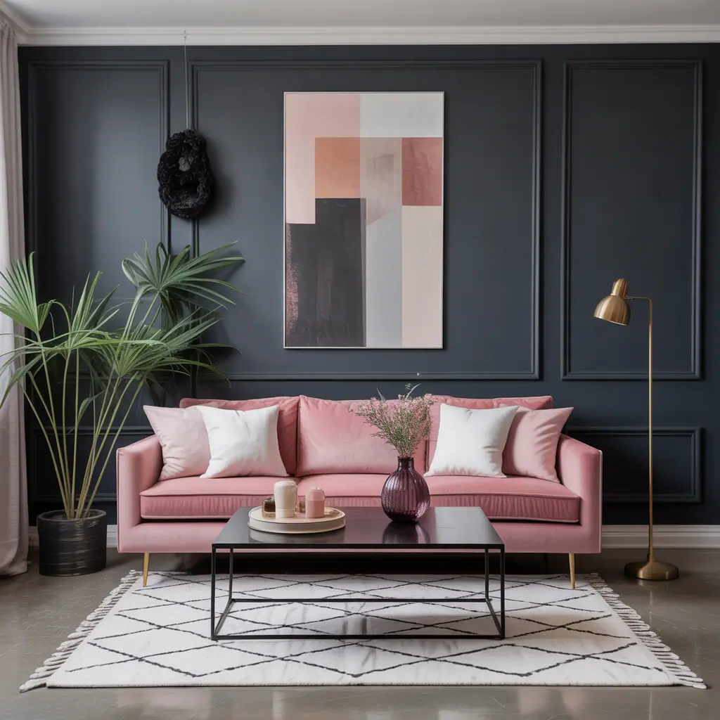 living room ideas black grey pink