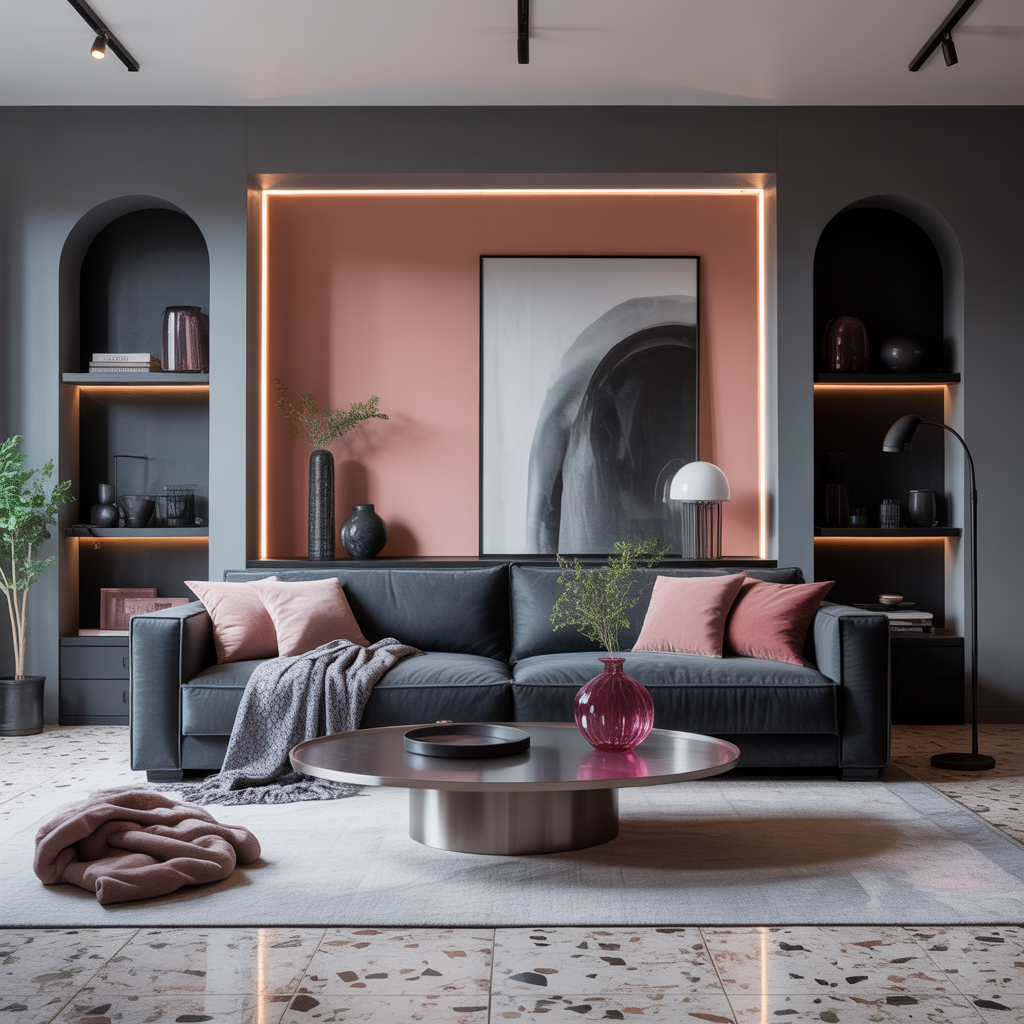 living room ideas black grey pink
