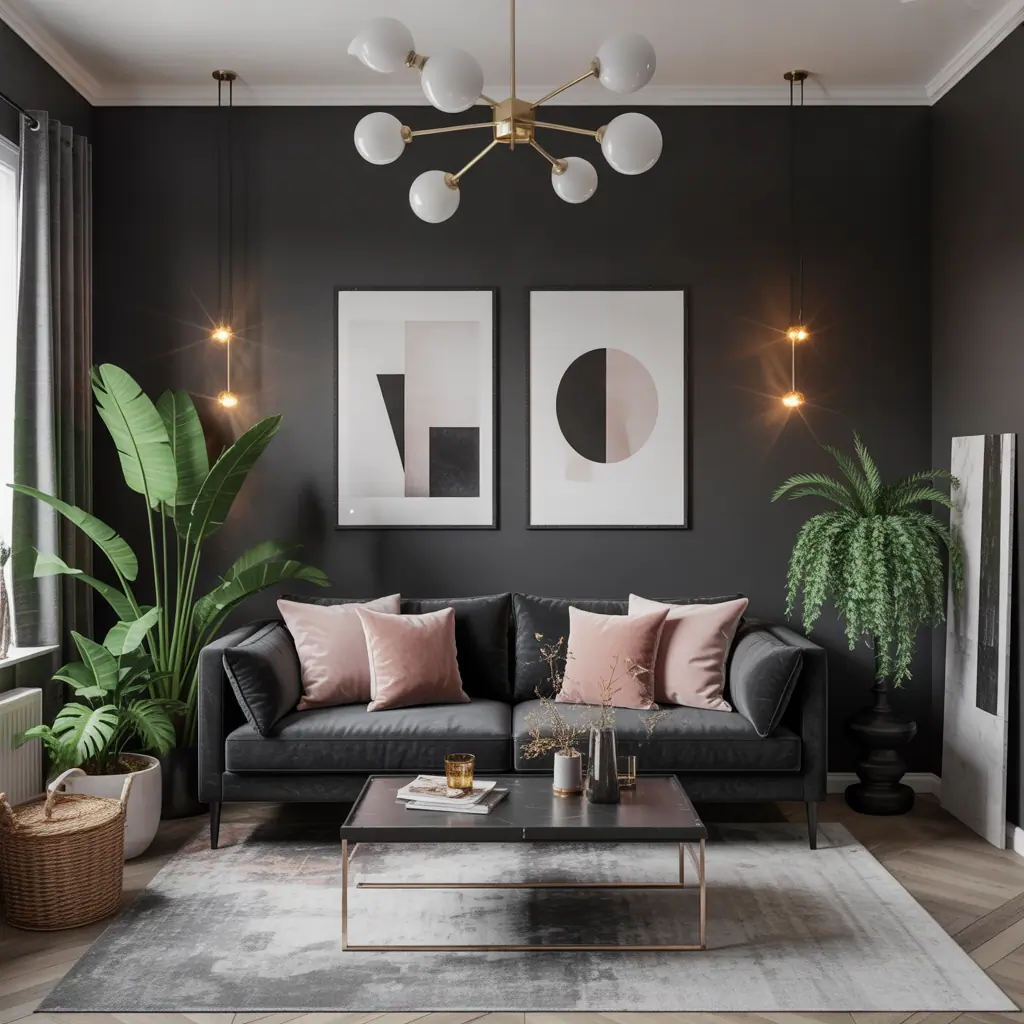 living room ideas black grey pink