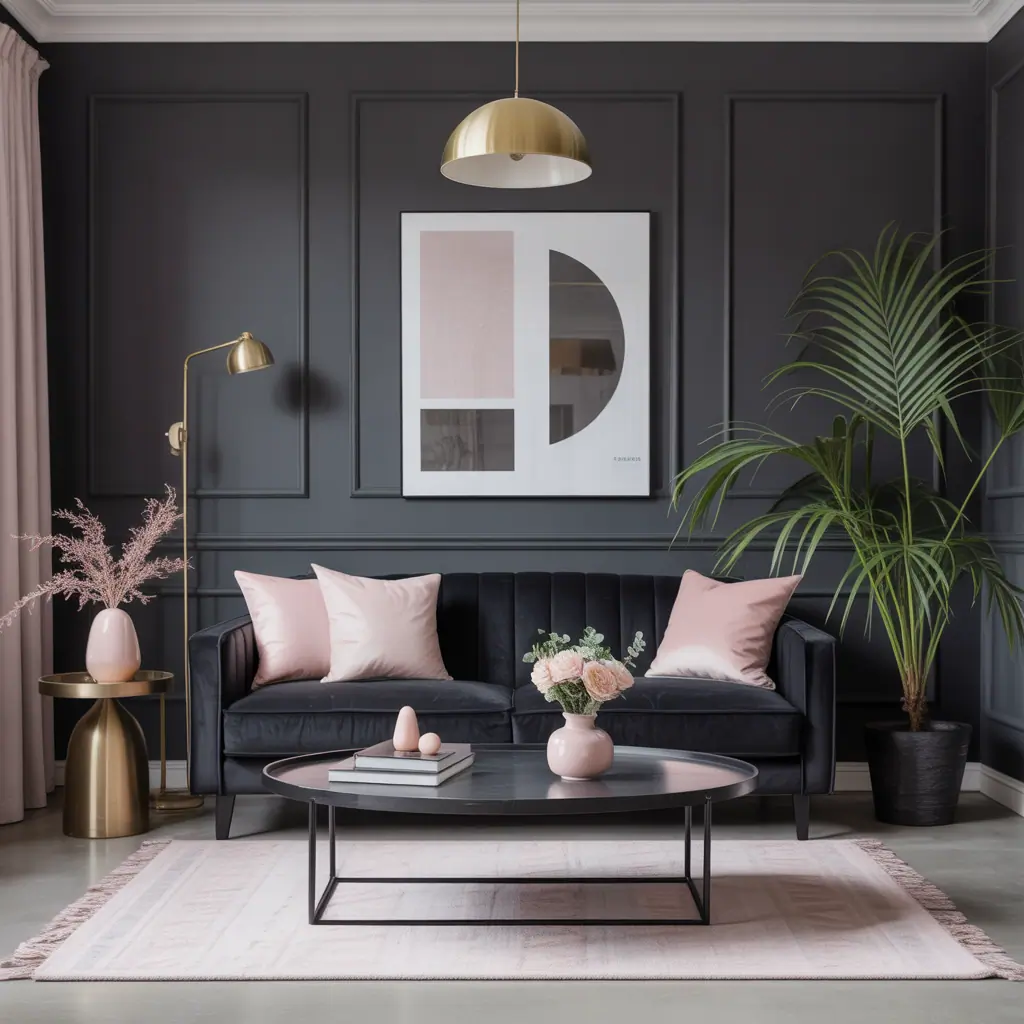living room ideas black grey pink
