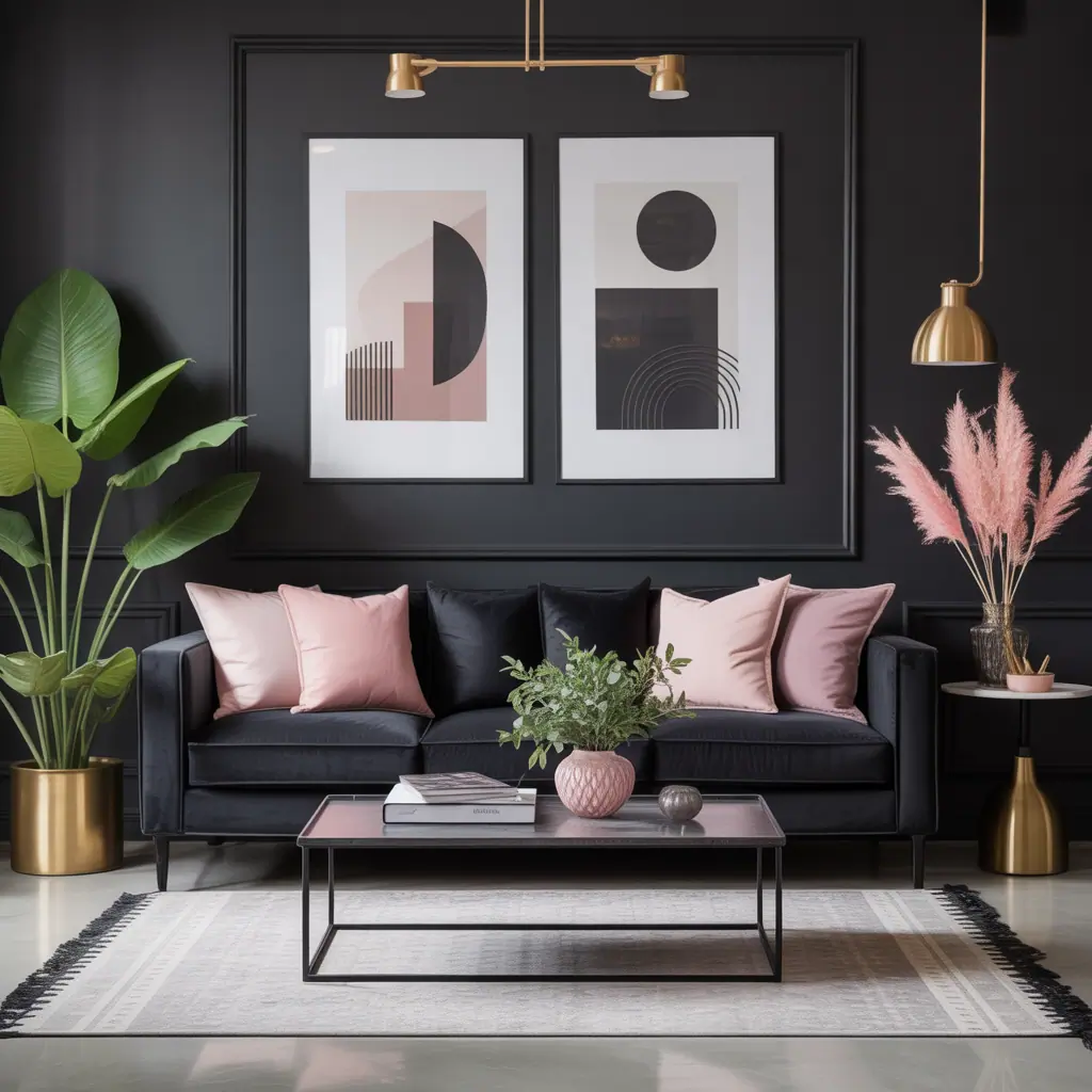 living room ideas black grey pink