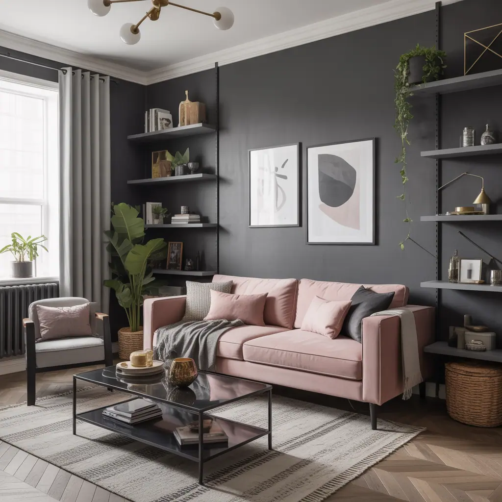 living room ideas black grey pink