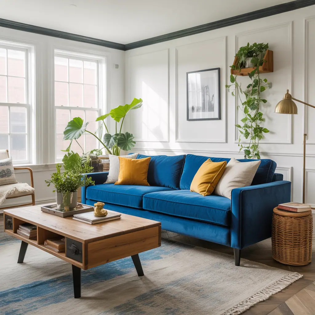 living room ideas royal blue sofa