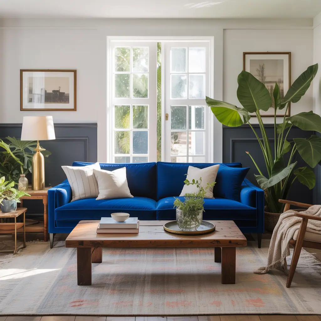 living room ideas royal blue sofa