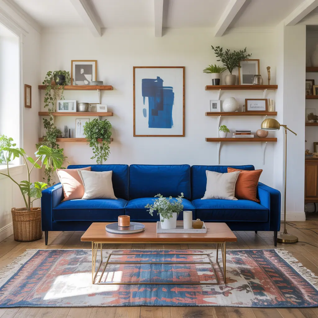 living room ideas royal blue sofa