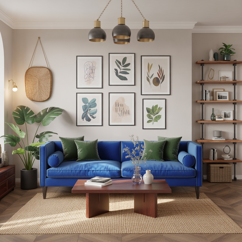 living room ideas royal blue sofa