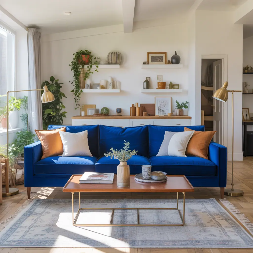 living room ideas royal blue sofa