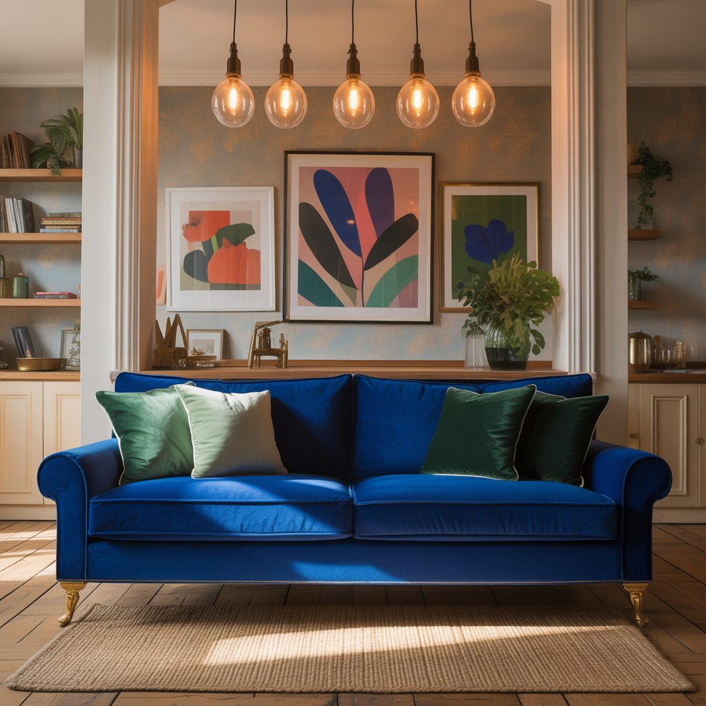 living room ideas royal blue sofa